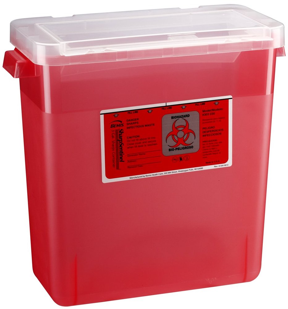 Bemis Health Care 303030-12 Sharps Container, Translucent Red, 3 gal, Pack of 12