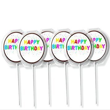 Happy Birthday Chocolate Edible Photos Mix Lollipop's 1 Dozen Pre Design Chocolate Photo, party favors , happy birthday, birthday chocolate (Dark Chocolate)
