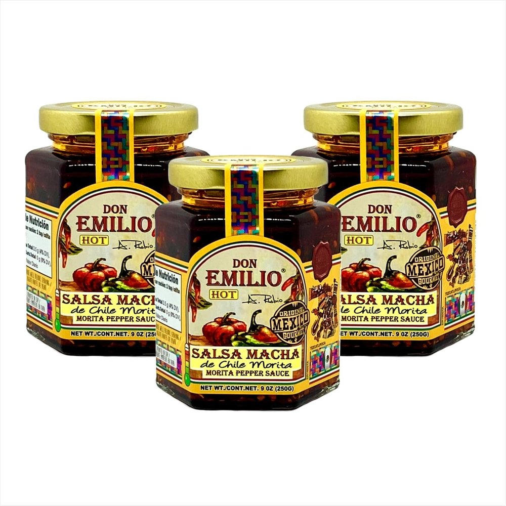 3 pack Salsas "Machas" Don Emilio 9 oz each (Morita Chilli), HOT, made in Mxico