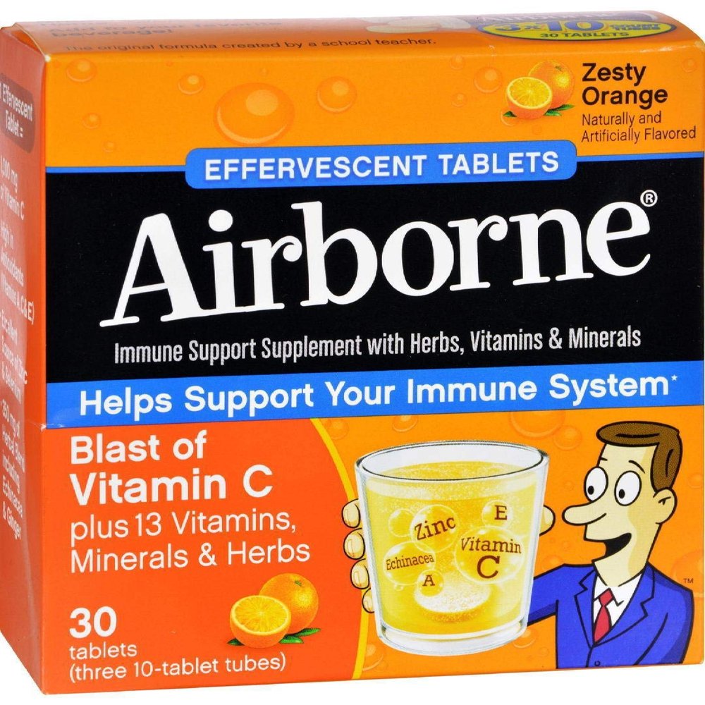 Airborne, Immune Support Supplement Effervescent Tablets, Zesty Orange, 30 Count