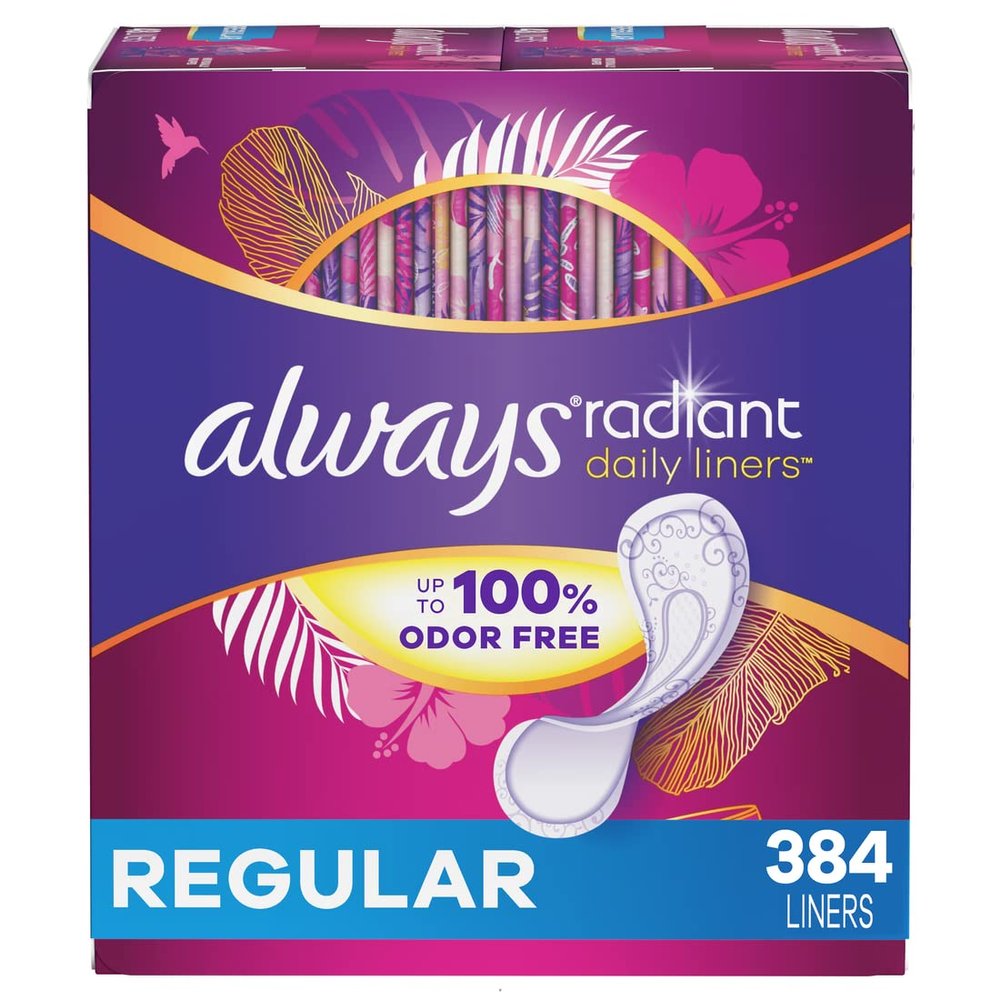 Always Radiant Liners, Unscented, 96 Count,Pack of 4 (Total 384 Count) (Packaging May Vary)