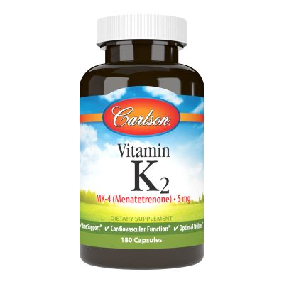 Carlson - Vitamin K2 MK-4 (Menatetrenone), 5 mg, Vitamin K Supplement, Bone Support, K2 Vitamin, Soy-Free, Vitamin K-2, 180 Capsules