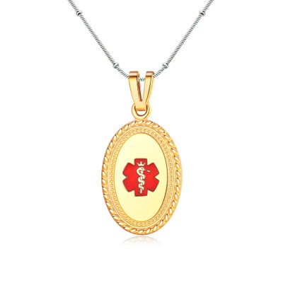 Divoti Custom Engraved-PVD Gold Premier Disc Tag Medical Alert Necklace, Medical ID Necklace Women, Medical Pendant Tag- Various Color and (24/28 IN) Station Bead Snake -TP Red