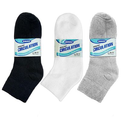 12 Pairs Diabetic Ankle Quarter Crew Circulatory Socks Health Women Men Fit 9-11