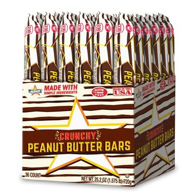 Atkinson's Peanut Butter Bars - Crunchy and Crispy Peanut Butter Candy - Gluten Free, Kosher, Vegan - 0.7 oz. Candy Bar - 36 Count