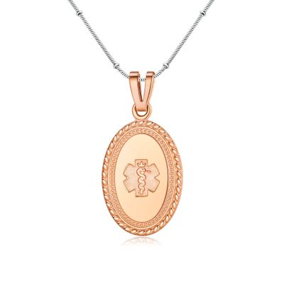 Divoti Custom Engraved-PVD Rose Gold Premier Disc Tag Medical Alert Necklace, Medical ID Necklace Women, Medical Pendant Tag- Various Color and (24/28 IN) Station Bead Snake -No Fill