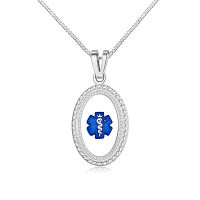 Divoti Custom Engraved-Stainless Premier Disc Tag Medical Alert Necklace, Medical ID Necklace Women, Medical Pendant Tag- Various Color and (24/28 IN) Venetian -TP Blue