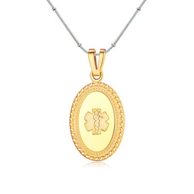 Divoti Custom Engraved-PVD Gold Premier Disc Tag Medical Alert Necklace, Medical ID Necklace Women, Medical Pendant Tag- Various Color and (24/28 IN) Station Bead Snake -No Fill