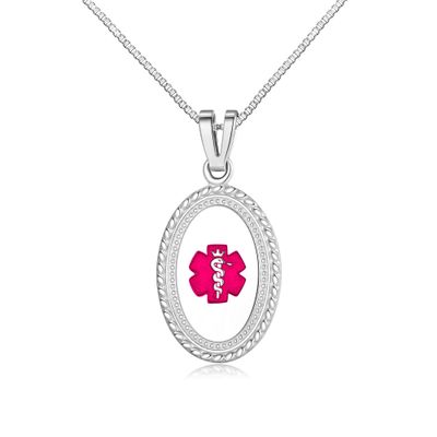 Divoti Custom Engraved-Stainless Premier Disc Tag Medical Alert Necklace, Medical ID Necklace Women, Medical Pendant Tag- Various Color and (24/28 IN) Venetian -TP Magenta