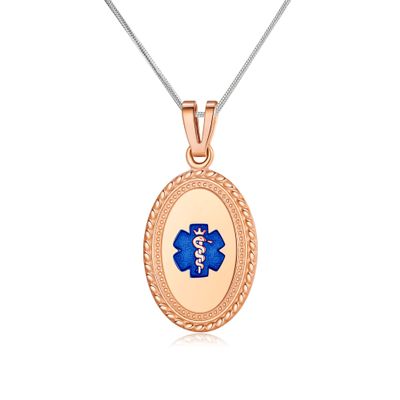 Divoti Custom Engraved-PVD Rose Gold Premier Disc Tag Medical Alert Necklace, Medical ID Necklace Women, Medical Pendant Tag- Various Color and (24/28 IN) Foxtail -TP Blue