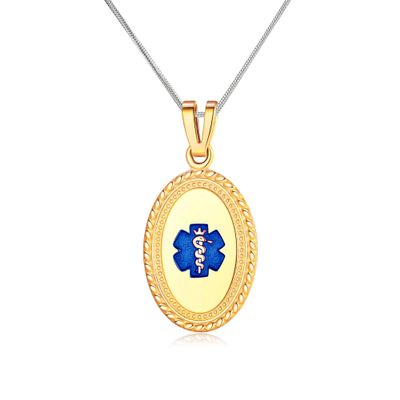 Divoti Custom Engraved-PVD Gold Premier Disc Tag Medical Alert Necklace, Medical ID Necklace Women, Medical Pendant Tag- Various Color and (24/28 IN) Foxtail -TP Blue