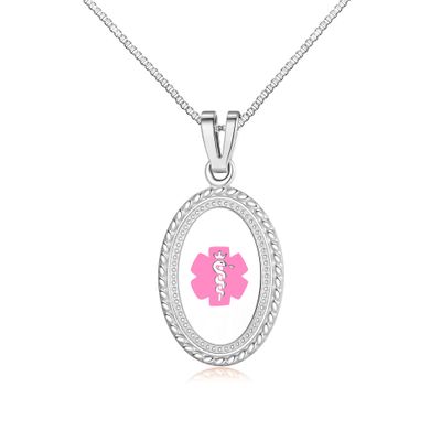 Divoti Custom Engraved-Stainless Premier Disc Tag Medical Alert Necklace, Medical ID Necklace Women, Medical Pendant Tag- Various Color and (24/28 IN) Venetian -Pink