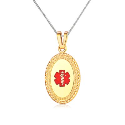 Divoti Custom Engraved-PVD Gold Premier Disc Tag Medical Alert Necklace, Medical ID Necklace Women, Medical Pendant Tag- Various Color and (24/28 IN) Foxtail -TP Red