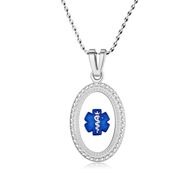 Divoti Custom Engraved-Stainless Premier Disc Tag Medical Alert Necklace, Medical ID Necklace Women, Medical Pendant Tag- Various Color and (24/28 IN) Rice Bead -TP Blue