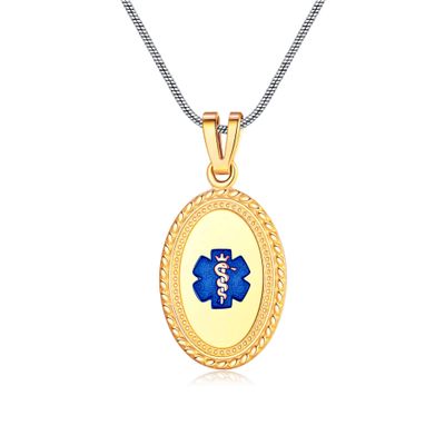 Divoti Custom Engraved-PVD Gold Premier Disc Tag Medical Alert Necklace, Medical ID Necklace Women, Medical Pendant Tag- Various Color and (24/28 IN) Snake -TP Blue