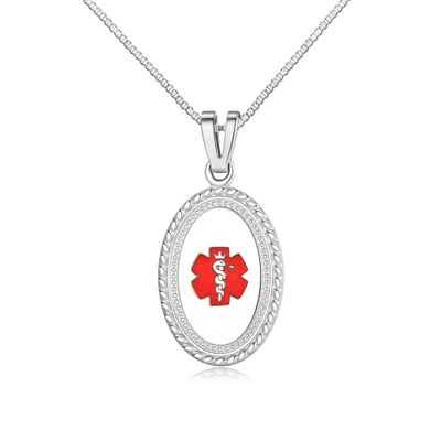 Divoti Custom Engraved-Stainless Premier Disc Tag Medical Alert Necklace, Medical ID Necklace Women, Medical Pendant Tag- Various Color and (24/28 IN) Venetian -TP Red
