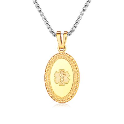Divoti Custom Engraved-PVD Gold Premier Disc Tag Medical Alert Necklace, Medical ID Necklace Women, Medical Pendant Tag- Various Color and (24/28 IN) Square Rolo -No Fill