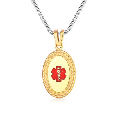 Divoti Custom Engraved-PVD Gold Premier Disc Tag Medical Alert Necklace, Medical ID Necklace Women, Medical Pendant Tag- Various Color and (24/28 IN) Square Rolo -TP Red