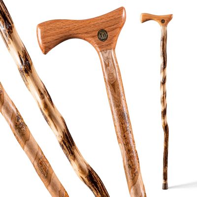 Brazos Rustic Wood Walking Cane, Twisted Hardwood, American Style Handle, for Men & Women, Made in the USA, 34"