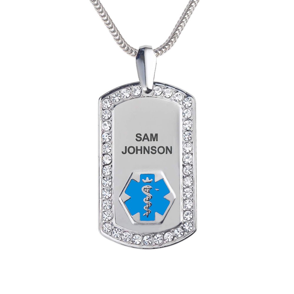 Divoti Pure Titanium Medical Alert Necklace for Women, Custom Engraved Supreme Dog Tag Medical ID Necklace-24' Foxtail/Light Blue