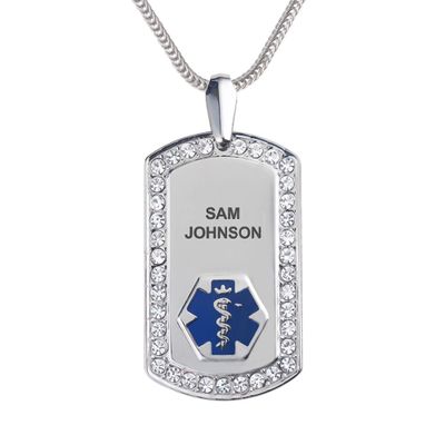 Divoti Pure Titanium Medical Alert Necklace for Women, Custom Engraved Supreme Dog Tag Medical ID Necklace-24' Foxtail/Deep Blue