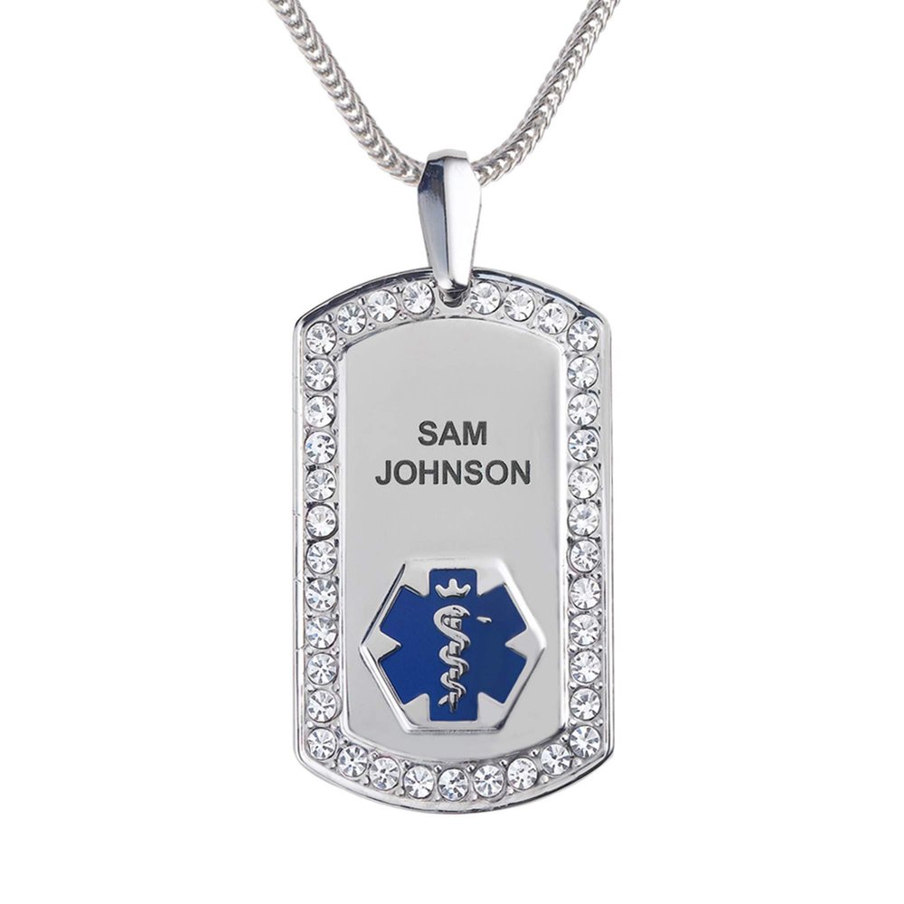 Divoti Pure Titanium Medical Alert Necklace for Women, Custom Engraved Supreme Dog Tag Medical ID Necklace-24' Foxtail/Deep Blue