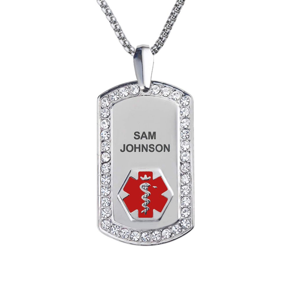 Divoti Pure Titanium Medical Alert Necklace for Women, Custom Engraved Supreme Dog Tag Medical ID Necklace-24' Square Rolo/Red