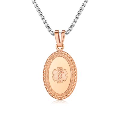 Divoti Custom Engraved-PVD Rose Gold Premier Disc Tag Medical Alert Necklace, Medical ID Necklace Women, Medical Pendant Tag- Various Color and (24/28 IN) Square Rolo -No Fill