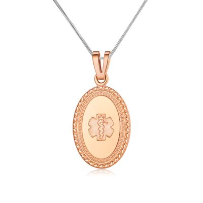 Divoti Custom Engraved-PVD Rose Gold Premier Disc Tag Medical Alert Necklace, Medical ID Necklace Women, Medical Pendant Tag- Various Color and (24/28 IN) Foxtail -No Fill