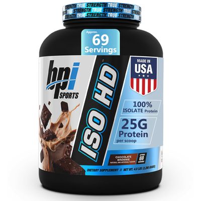 BPI Sports ISO HD Isolate Protein Powder  100% Whey Isolate, Protein Powder for Muscle Gain - Chocolate Brownie, 5.4 Pounds - 69 Servings