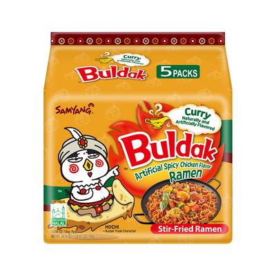Samyang Curry Buldak Korean Spicy Hot Chicken Stir Fried Ramen Noodles 4.94oz (Pack of 5)