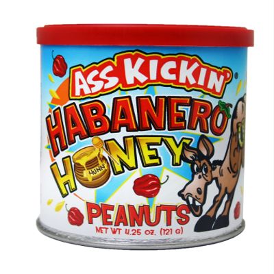 ASS KICKIN' Roasted Spicy Hot Peanuts  4.25 oz - Ultimate Spicy Gourmet Gift Peanuts - Try if you dare! (Habanero Honey)