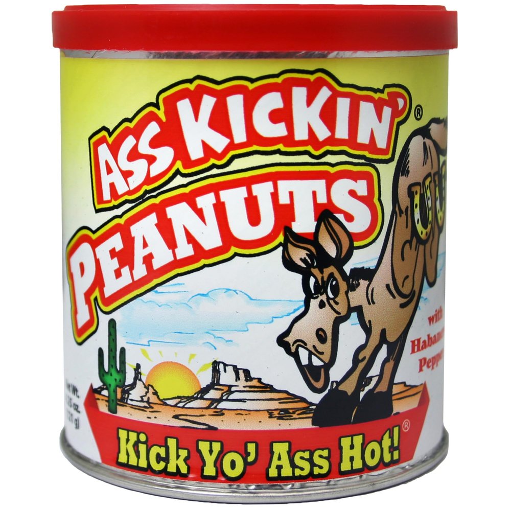 ASS KICKIN' Habanero Pepper Hot Spicy Peanuts 4.25oz - Spicy Food Challenge and Ultimate Hot Gourmet Gift Peanuts - Try if you dare!