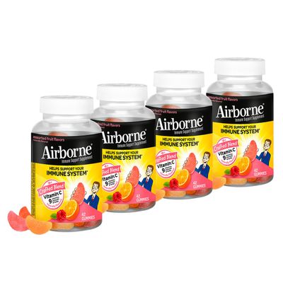 Airborne 750mg Vitamin C Immune Support Supplement Gummies for Adults, Assorted Fruit Flavor, Gluten Free Crafted Blend with Powerful Antioxidants Vitamins A C & E, 42 Gummies (4 Pack)