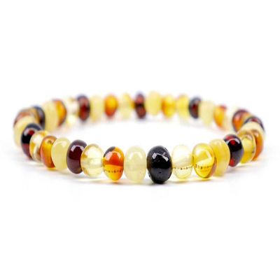Baltic Amber Bracelet for Adults Made on Elastic Band- Natural Amber from Baltic Region, Genuine Baltic Amber (Multi, 7.5 inch)