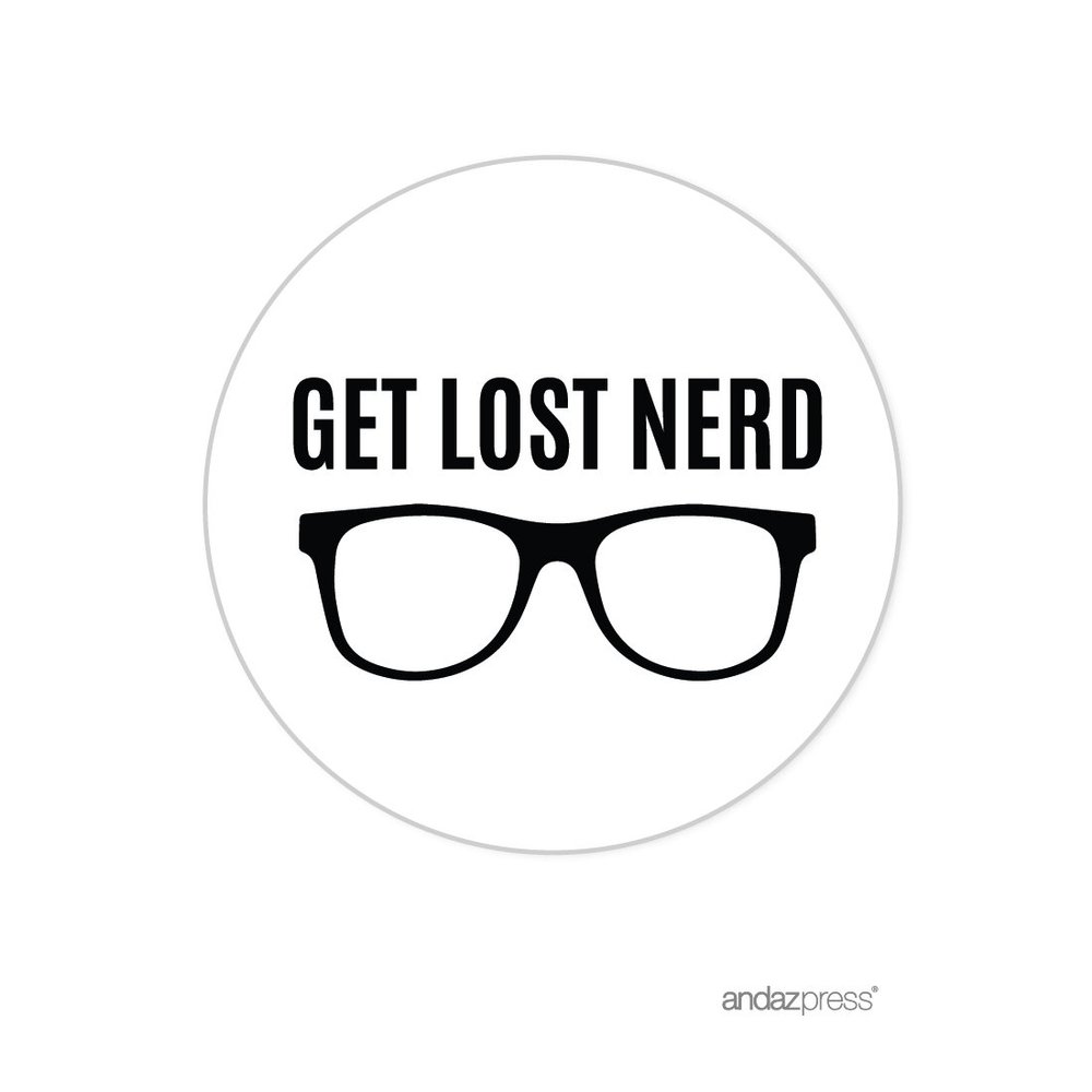 Andaz Press Funny Farewell Retirement Party Decorations, Get Lost Nerd, Round Circle Label Stickers, 40-Pack