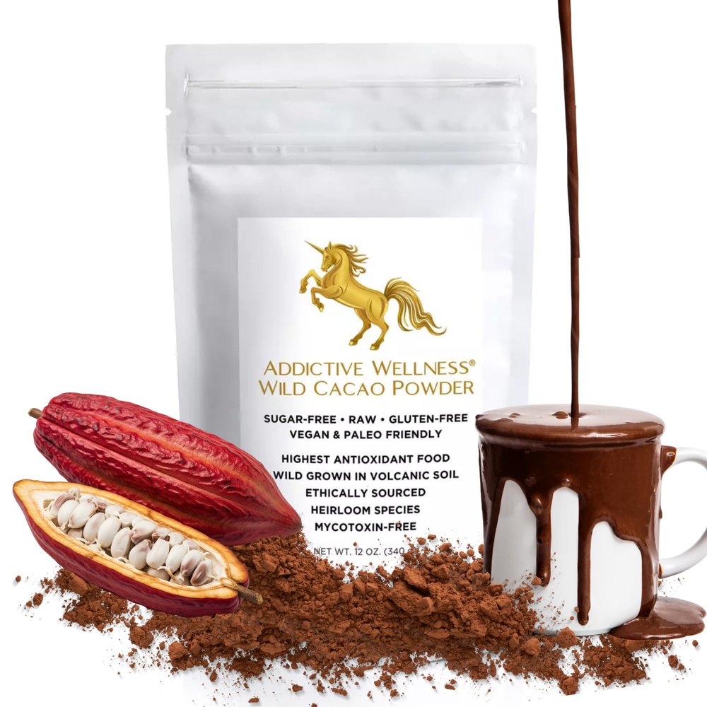 Addictive Wellness Raw Cacao Powder - Wild-Grown Heirloom Mycotoxin-Free Arriba Nacional Chocolate Cocoa Powder Unsweetened, Vegan, Keto & Paleo Friendly Raw Cacao Powder 340g (12 Ounce)