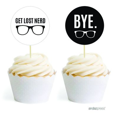 Andaz Press Funny Farewell Retirement Party Decorations, Get Lost Nerd, Cupcake Toppers DIY Kit, 20-Pack
