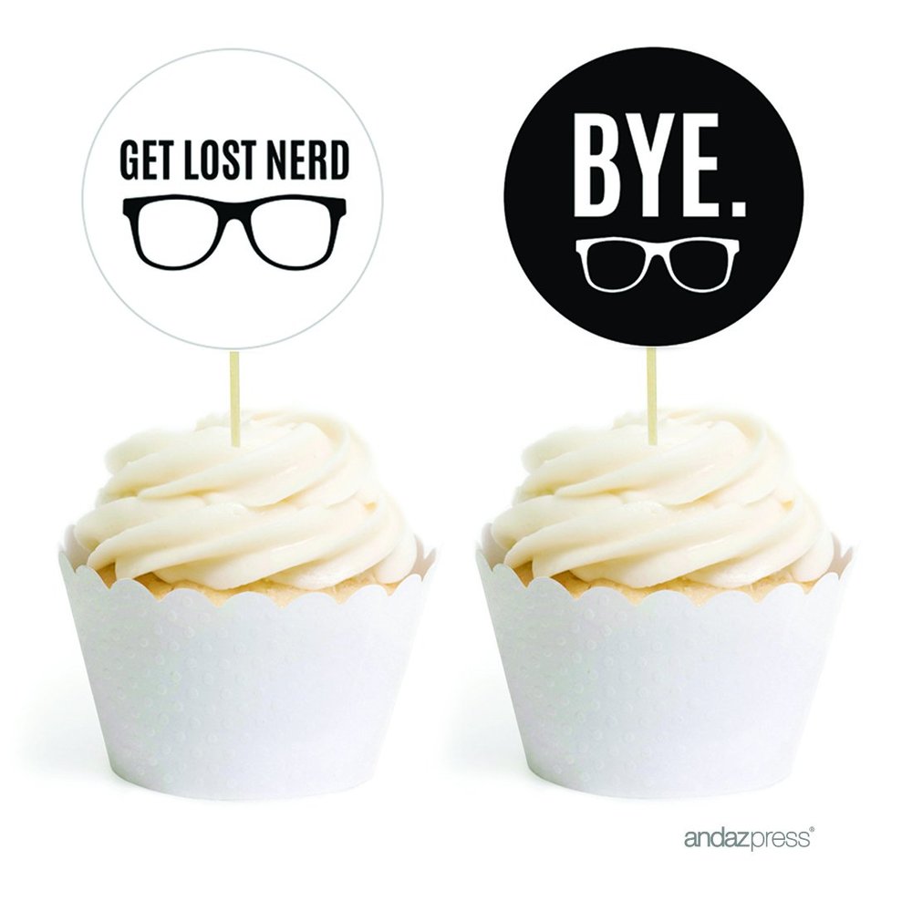 Andaz Press Funny Farewell Retirement Party Decorations, Get Lost Nerd, Cupcake Toppers DIY Kit, 20-Pack