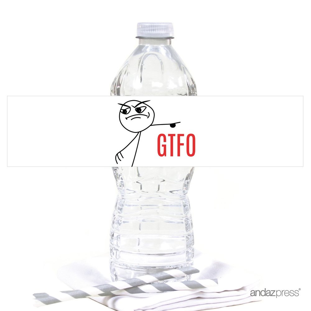 Andaz Press Funny Farewell Retirement Party Decorations, GTFO (Get The F**k Out), Water Bottle Labels, 20-Pack