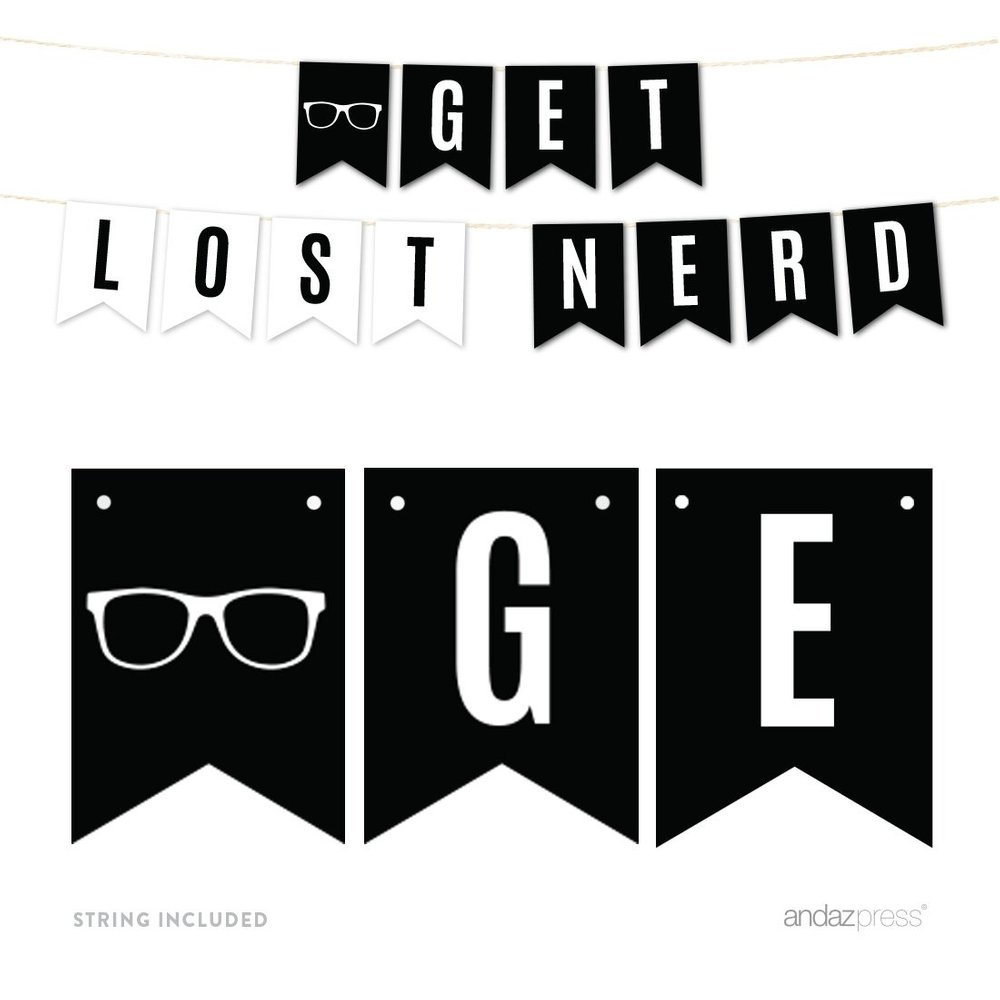 Andaz Press Funny Farewell Retirement Party Decorations, Get Lost Nerd, Hanging Pennant Paper Banner with String, Approx. 5-Feet, 1-Set