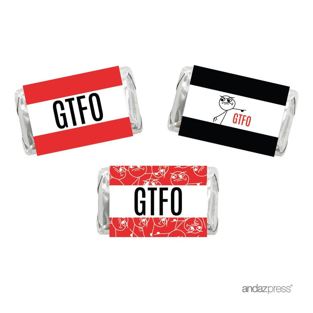 Andaz Press Funny Farewell Retirement Party Decorations, GTFO (Get The F**k Out), Miniatures Chocolates Labels Stickers, 18-Pack