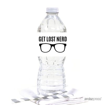 Andaz Press Funny Farewell Retirement Party Decorations, Get Lost Nerd, Water Bottle Labels, 20-Pack