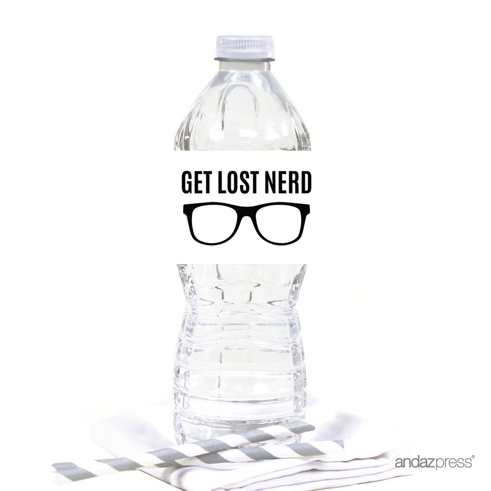 Andaz Press Funny Farewell Retirement Party Decorations, Get Lost Nerd, Water Bottle Labels, 20-Pack