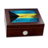ExpressItBest Premium Desktop Humidor - Glass Top - Flag of Bahamas (Bahamian) - Wood Design - Cedar lined with humidifier & front mounted hygrometer. view 1