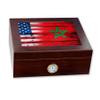 ExpressItBest Premium Desktop Humidor - Glass Top - Flag of Morocco (Moroccan) - Wood with USA Flag - Cedar lined with humidifier & front mounted hygrometer. view 1