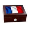 ExpressItBest Premium Desktop Humidor - Glass Top - Flag of France (French) - Waves Design - Cedar lined with humidifier & front mounted hygrometer. view 1