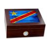 ExpressItBest Premium Desktop Humidor - Glass Top - Flag of Congo (Dem Rep) Congolese - Wood Design - Cedar lined with humidifier & front mounted hygrometer. view 1