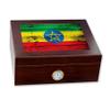 ExpressItBest Premium Desktop Humidor - Glass Top - Flag of Ethiopia (Ethiopian) - Wood Design - Cedar lined with humidifier & front mounted hygrometer. view 1