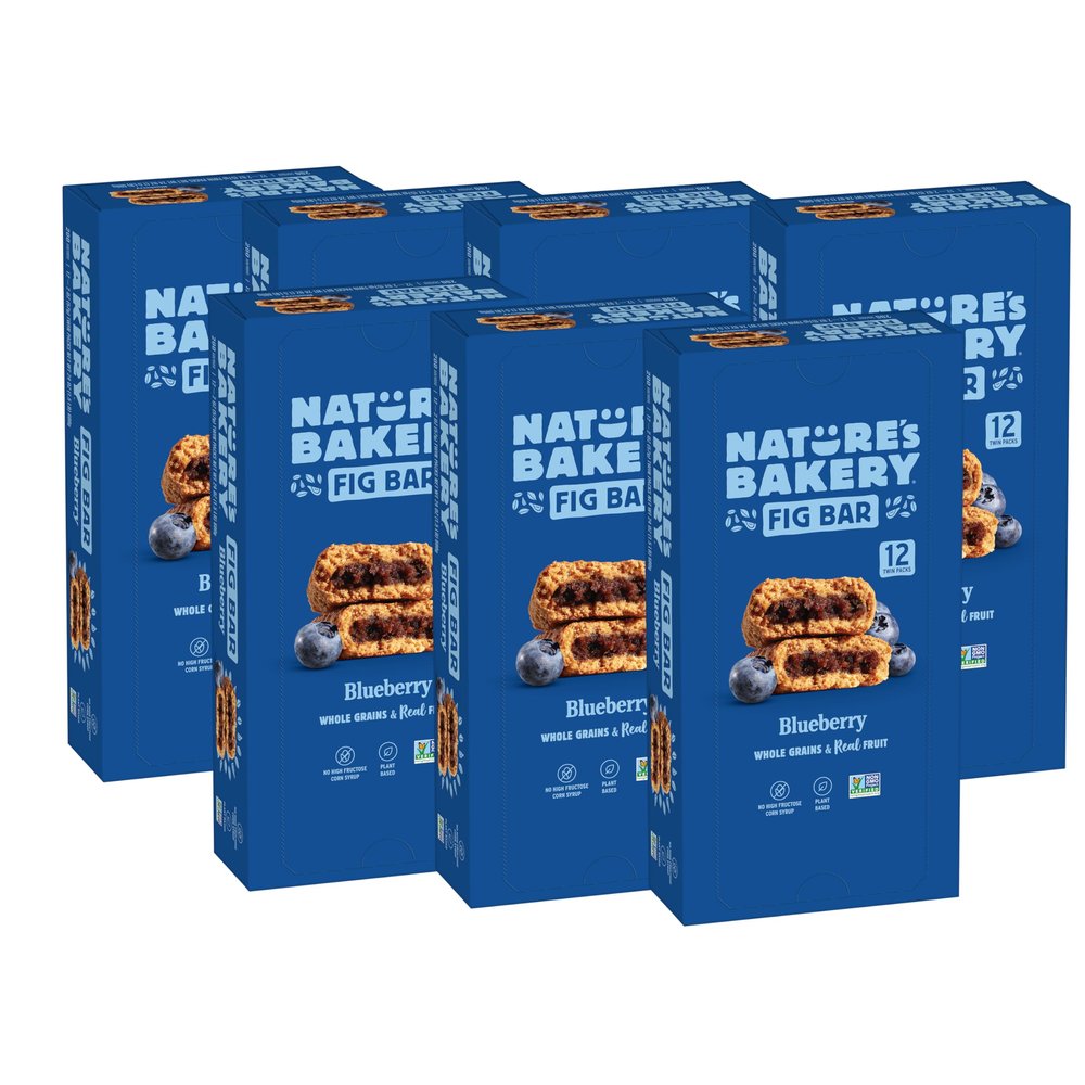Natures Bakery Whole Wheat Fig Bars, Blueberry, Real Fruit, Vegan, Non-GMO, Snack Bar, 7 Boxes With 12 Twin Packs (84 Twin Packs)